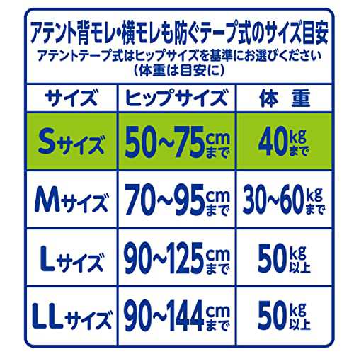 アテント テープ式 Sサイズ 消臭効果付き 背モレ・横モレも防ぐ 80枚(20枚×4パック)[ケース販売]の通販は