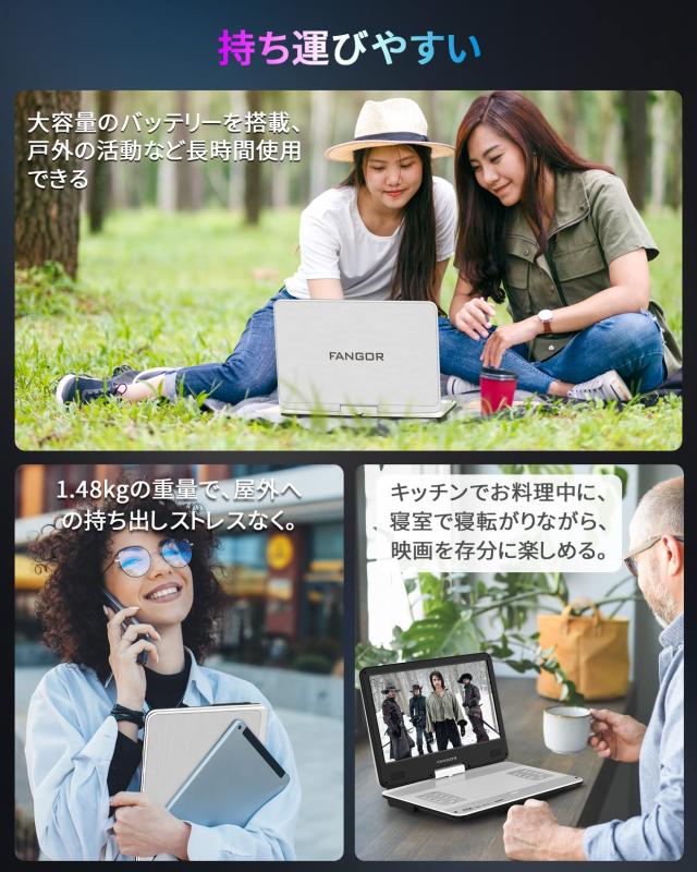 FANGOR ポータブルブルーレイプレーヤー 14.1インチ HDMI出力 270度
