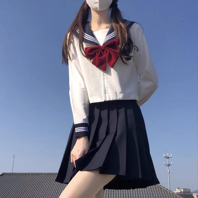Somnvs258] 白三本 女装対応 大きいサイズ セーラー服 JK 制服 3点