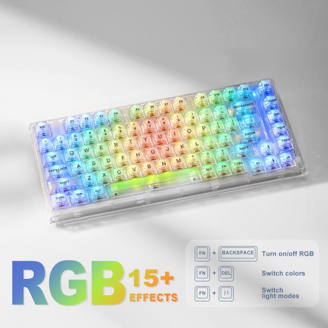 YUNZII X75 ホットスワップメカニカルキーボード 透明なキーキャップ ガスケット装着75キーボード RGBバックライト付き ゲーミングキーボ_4
