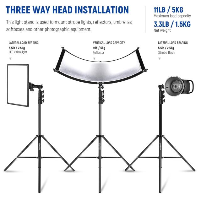 NEEWER 9.8ft/3mライトスタンド エアクッション 耐久性高い 全金属製写真三脚スタンド 1/4”から3/8”のリバーシブルスピゴット付き 3ウェ_3