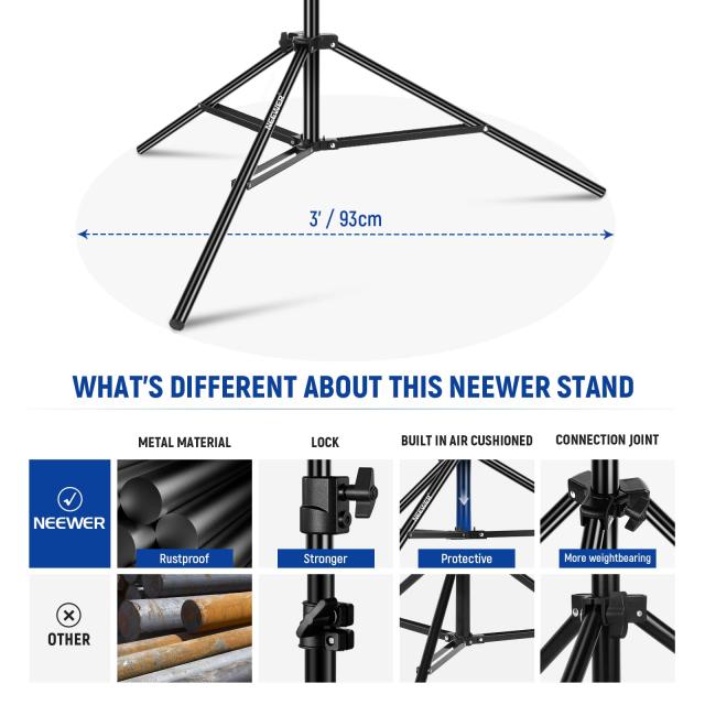 NEEWER 9.8ft/3mライトスタンド エアクッション 耐久性高い 全金属製写真三脚スタンド 1/4”から3/8”のリバーシブルスピゴット付き 3ウェ_6