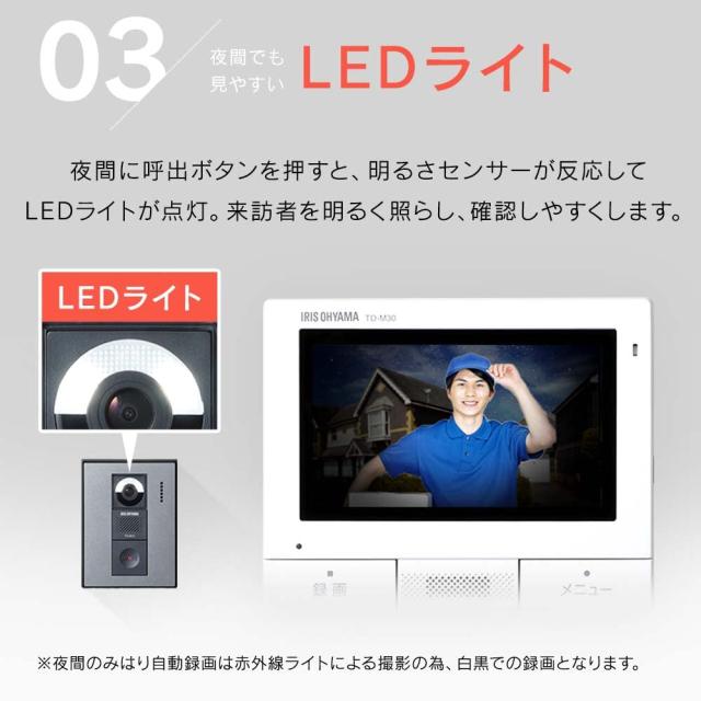 アイリスオーヤマ(IRIS OHYAMA) テレビドアホン TD-SM3010-WSH ホワイト/ガンメタリック_6