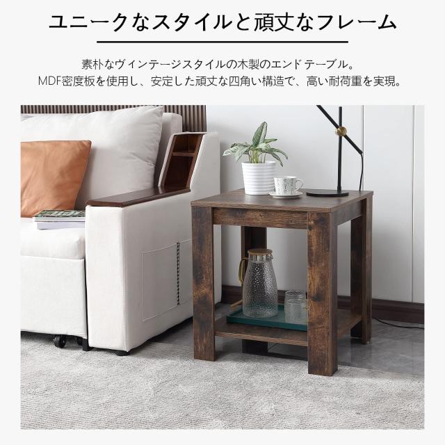 サイドテーブル ナイトテーブル リビングソファーサイドテーブル ベッドサイドテーブル コーヒーテーブル 物置棚付きの四角いテーブル ミ_2