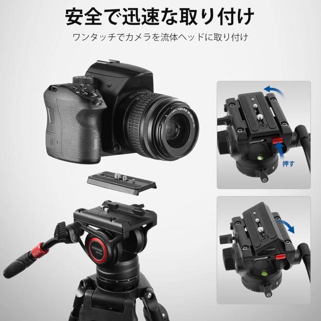 NEEWER ビデオ雲台 三脚フルードヘッド クイックリリースプレート付き コンパチブル RSジンバル 伸縮式ハンドル＆スケールベース(φ75mm)_2