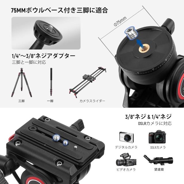NEEWER ビデオ雲台 三脚フルードヘッド クイックリリースプレート付き コンパチブル RSジンバル 伸縮式ハンドル＆スケールベース(φ75mm)_6