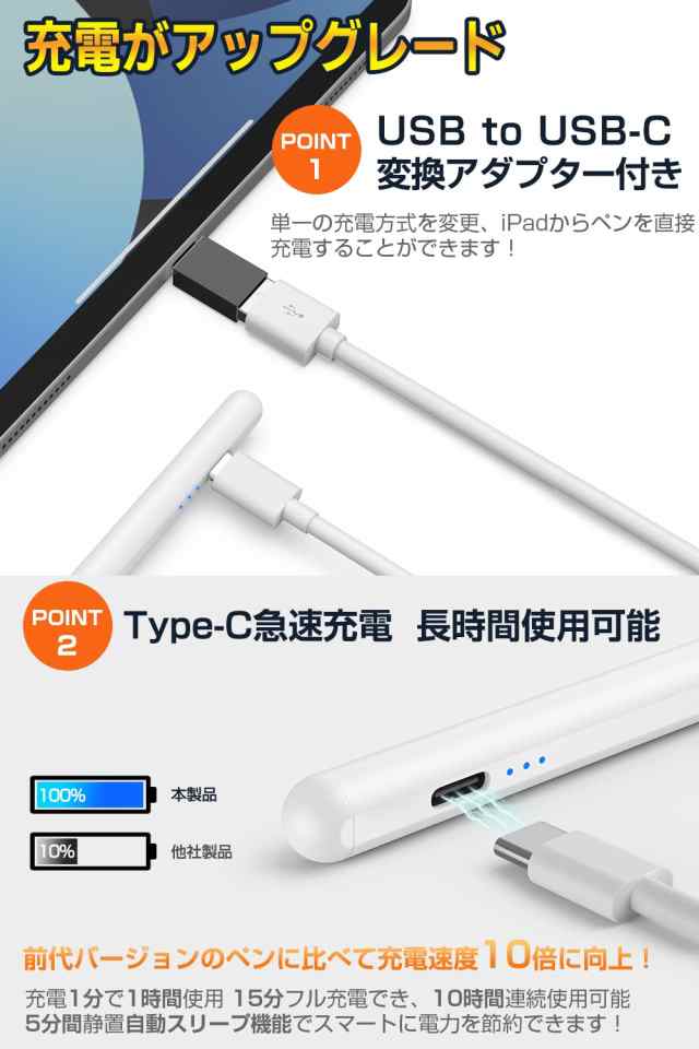 2023業界新登場 タッチペン【全機種対応 type-C急速充電】スタイラス