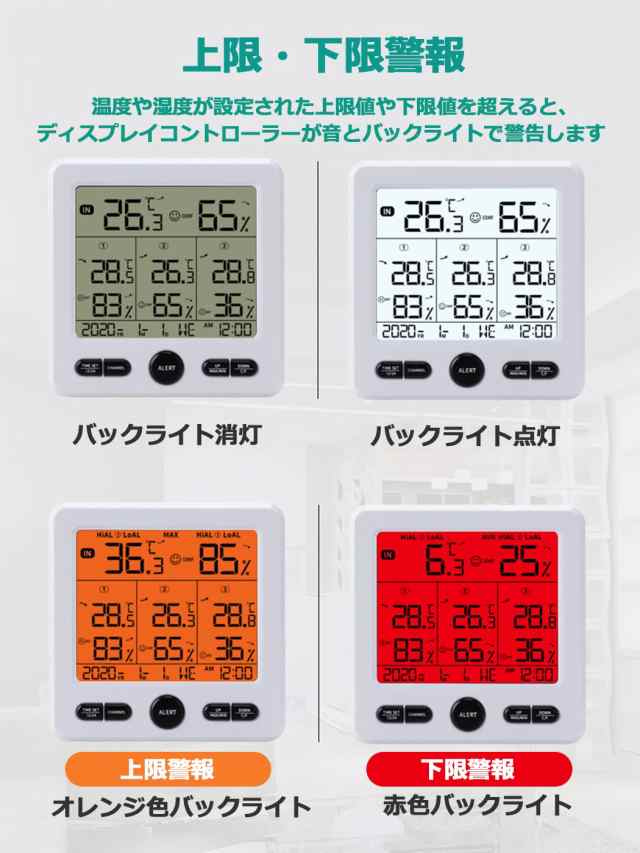 Timloon デジタル温度湿度計 外気温度計 ワイヤレス 温湿度計 室外 室内 3つセンサー 高精度 LCD大画面 バックライト機能付き  時計カレンの通販はau PAY マーケット - みんなのSHOP | au PAY マーケット－通販サイト