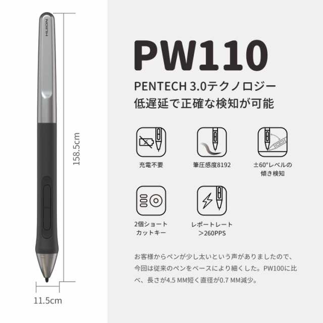 HUION ペンタブ ペンタブレット Inspiroy 2 10.5 x 6.56インチ 全面アップグレードのペンPW110 最大24個のショートカットキーを設定可能 の通販は