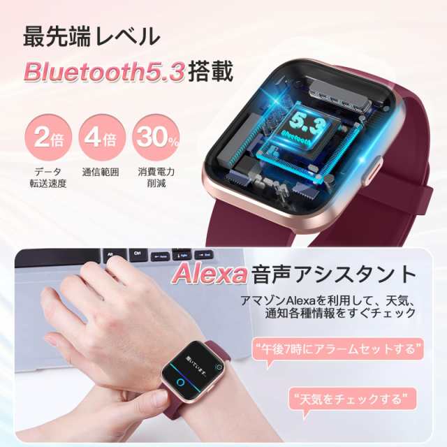 スマートウォッチ 通話機能付き Alexa iphone対応,2023年最新 メッセージ通知 IP68防水 睡眠トラッカー 100種類運動モード 歩数 カロリーの通販は