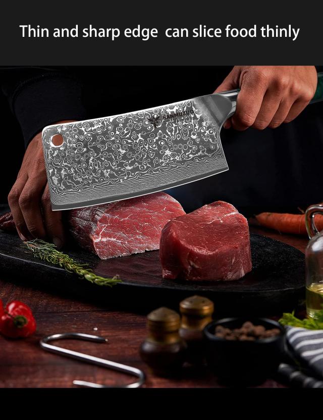 SANMUZUO Chopping Knife - 7 inch Cleaver Knife- Xuan Series - 67 Layers Damascus Steel Kitchen Knife - Resin Handle (Jade Green)_1