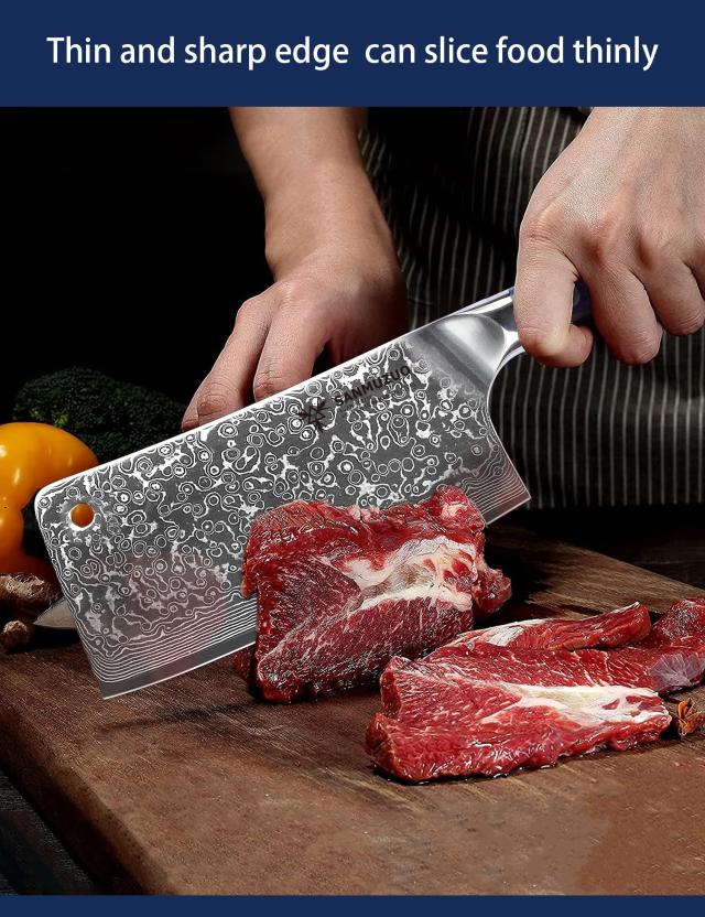 SANMUZUO Chopping Knife - 7 inch Cleaver Knife- Xuan Series - 67 Layers Damascus Steel Kitchen Knife - Resin Handle (Sapphire Bl_1