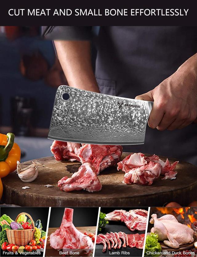SANMUZUO Chopping Knife - 7 inch Cleaver Knife- Xuan Series - 67 Layers Damascus Steel Kitchen Knife - Resin Handle (Sunset Red)_1