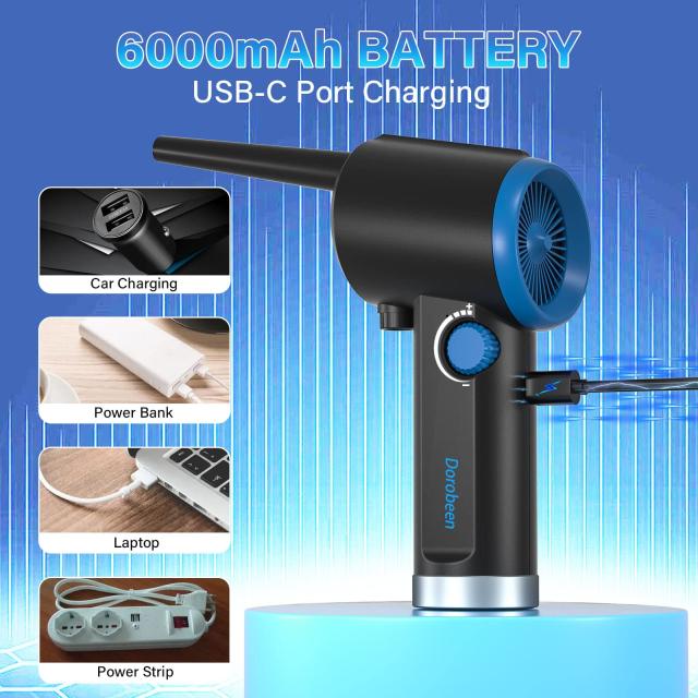 DOROBEEN 電動エアダスター、コードレスハンドヘルドエアーブロワー、無段変速、41000RPM、ポータブル充電式6000mAhバッテリー、コンピュ_2