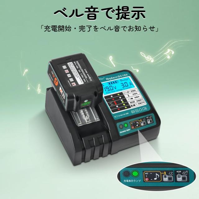 WaitleyマキタDC18RF互換充電器 冷却ファン付き 液晶パネル付き充電