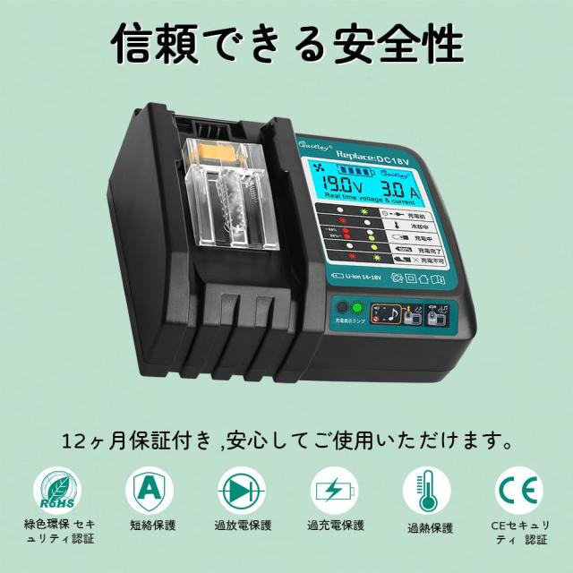 WaitleyマキタDC18RF互換充電器 冷却ファン付き 液晶パネル付き充電