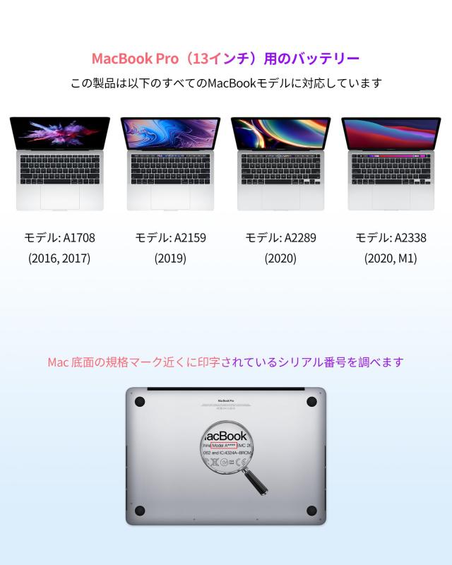 ASMARK Macbook Pro A1708 バッテリー 交換 適用 13インチ A1708(2016,2017) A2159(2019) A2289(2020) A2338(2020,2022) A2171/A1713 バ_1