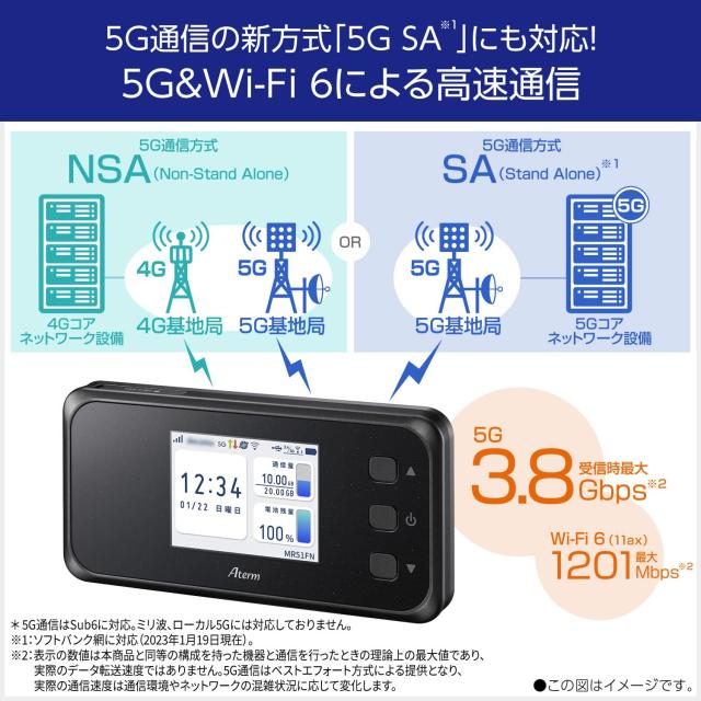 Aterm (NEC) Wi-Fi 5Gモバイルルーター dual_band 最大3.8Gbps SIMフリー MR51FN 国内4大キャリアバンド帯対応 / (170以上の国と地域で使_1