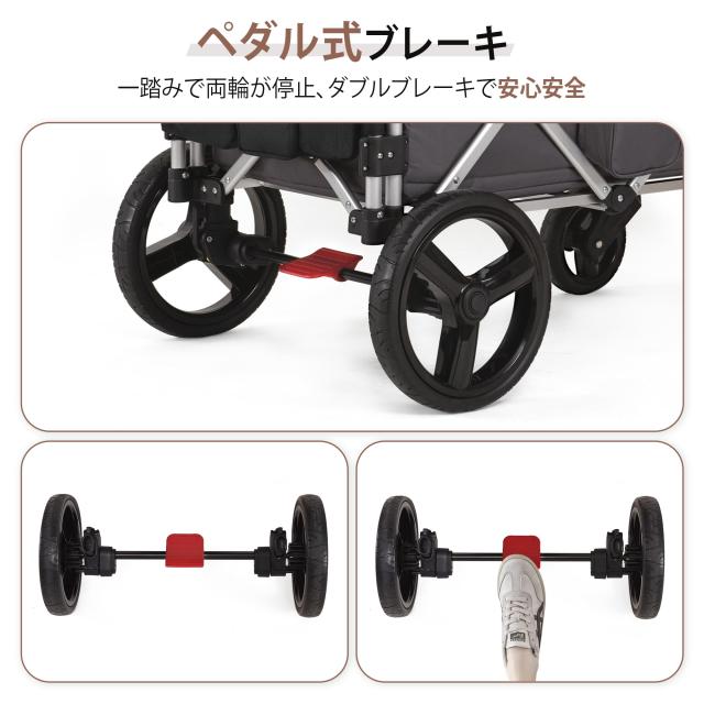 Feemom ベビーカー 二人乗りベビーカー ベビーカーワゴン 双子用ベビーカー ツインカート 屋根付き アウトドアワゴン 多人用 キャリーワ_5