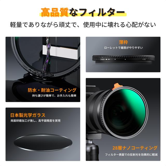【2023新型】K＆F Concept 82mm 可変NDフィルター ND2-ND32 TRUE COLOR 黄色被り解消可能 両面28層コーティング 光学ガラス 撥水撥油キズ