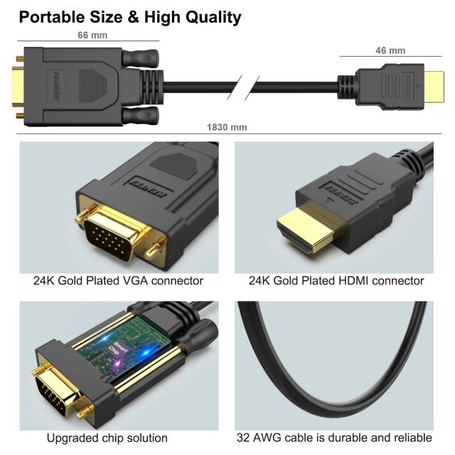 BENFEI 10個 HDMI - VGA 1.8m ケーブル(逆方向に非対応)、単方向 HDMI (ソース) - VGA (ディスプレイ) ケーブル (オス - オス) PC,モニタ_5