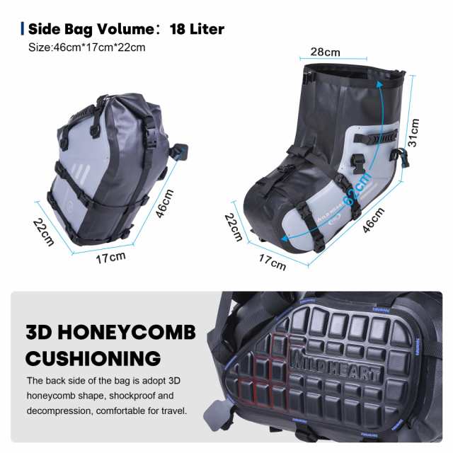 WILD HEART オートバイ サドルバッグ 防水 36L (18L*2