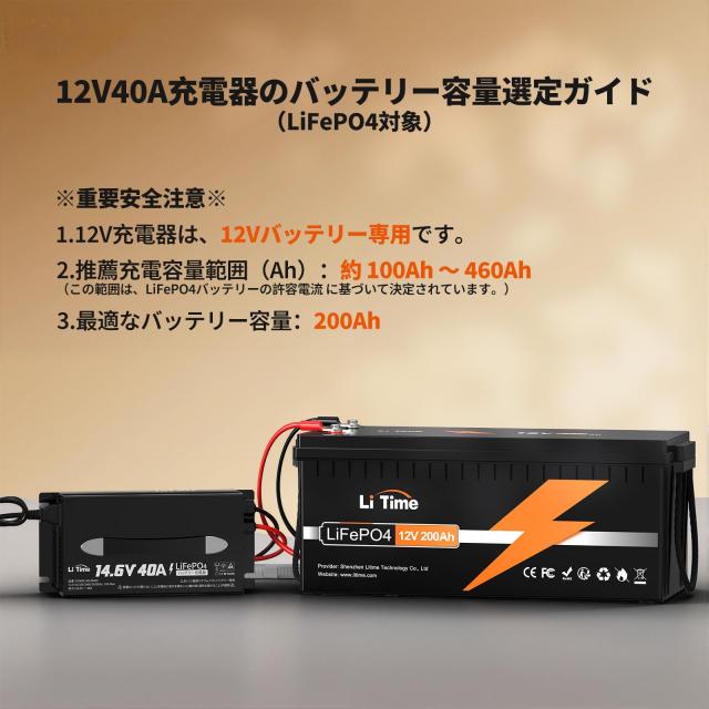 LiTime 14.6V40A リン酸鉄リチウムイオンバッテリー充電器 40A急速充電 