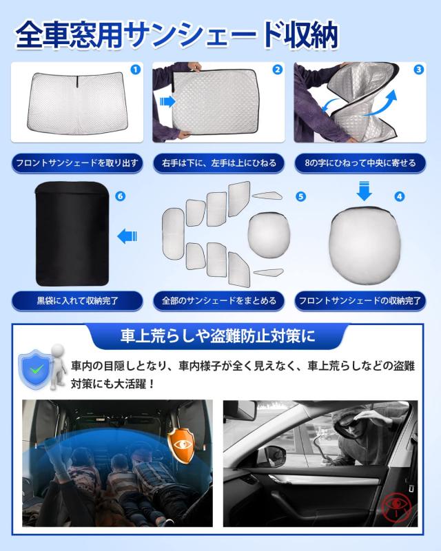CARVANTA トヨタ 新型 ヴォクシー ノア 90系 サンシェード 遮光シェード フロントサンシェード 車中泊 サイドサンシェード プライバシー_6