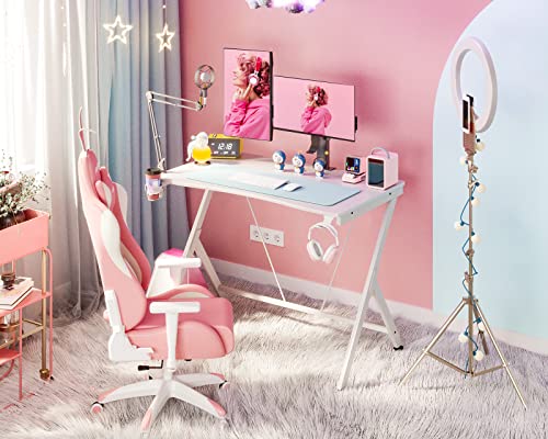 KKL ゲーミングデスク 幅100cm*奥行55cm*高さ75cm パソコンデスク ス字脚 デスク ゲーミングテーブル PCデスク 炭素繊維天板 カップホル