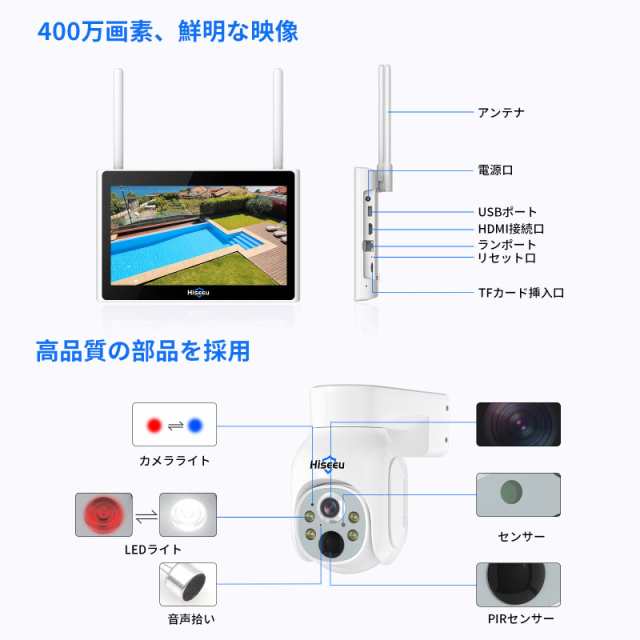 400万画素・電源不要】Hiseeu ソーラーパネルカメラ セット 10