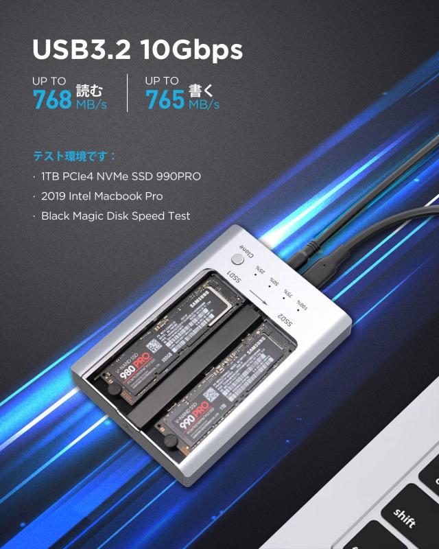 Ankmax NVMe M.2 デュプリケーター M2U32C デュアルベイ オフライン クローン SSD ドッキング ステーション、工具不要のアルミニウム 2_2