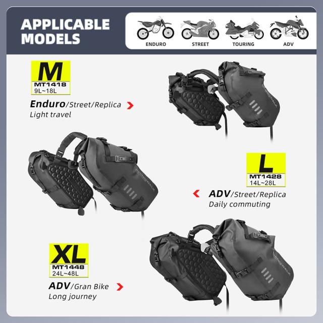 Rhinowalkオートバイのサドルバッグ防水防振モーターサイドバッグショルダーバッグモーターバイクのパニー48 l (24 l *2)ほとんどの冒険