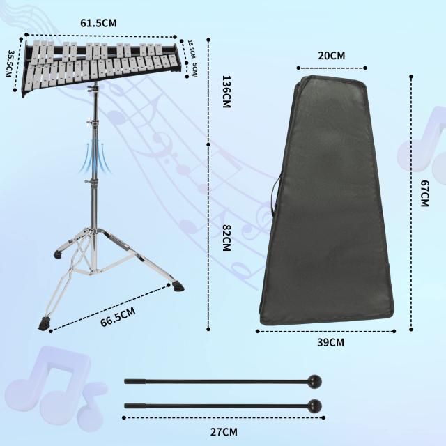 ENNBOM 32音 鉄琴 卓上鉄琴 スタンド付き マレット4本 収納ケース付き 高さ調節可能 (黒いフレーム) ENNBOM 32音 鉄琴 卓上鉄琴 スタンド付き マレット4本 収納