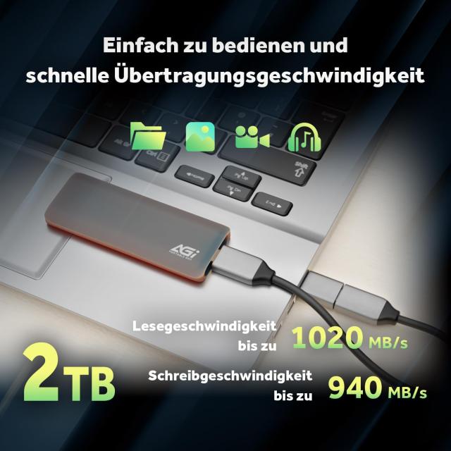 AGI 2TB ED198 外付けSSD、USB3.2 Gen2 Type-C to Type-C/Aケーブル PS5/PS4対応(メーカー動作確認済) アルミニウムケース(読み込み速度1_1