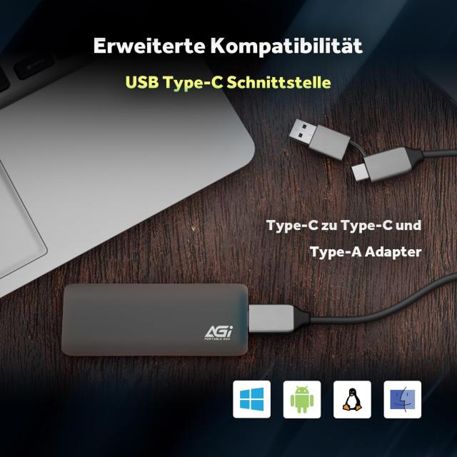 AGI 2TB ED198 外付けSSD、USB3.2 Gen2 Type-C to Type-C/Aケーブル PS5/PS4対応(メーカー動作確認済) アルミニウムケース(読み込み速度1_2