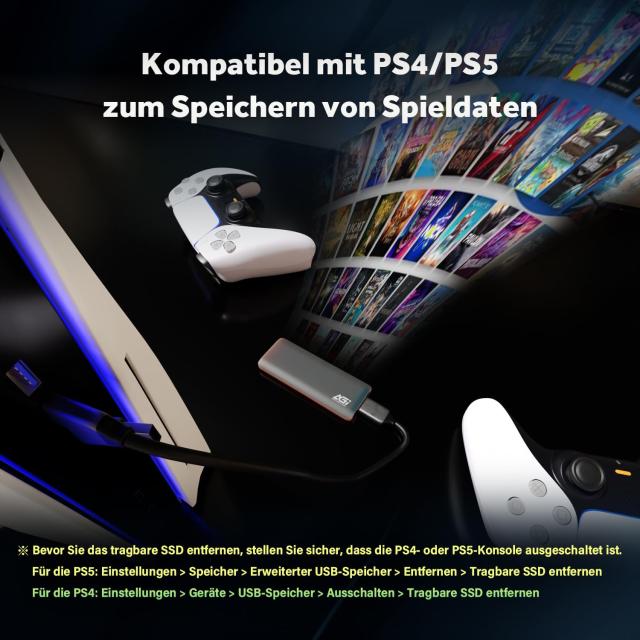 AGI 2TB ED198 外付けSSD、USB3.2 Gen2 Type-C to Type-C/Aケーブル PS5/PS4対応(メーカー動作確認済) アルミニウムケース(読み込み速度1_5