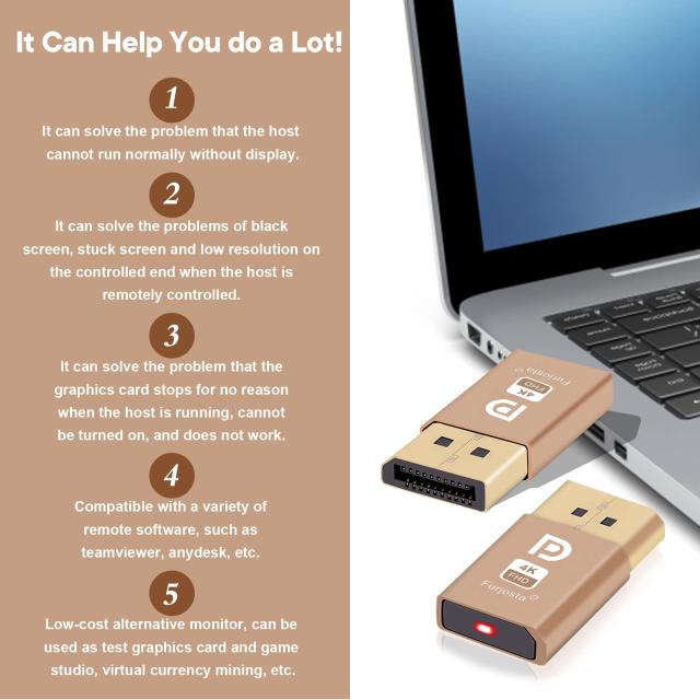 DispalyPort ヘッドレス ゴースト ディスプレイエミュレータ ブルーライト付き PC 4K DP ダミープラグ (ヘッドレス対応 1080(60Hz)〜3840の通販は