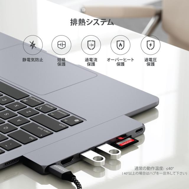 Satechi USB-C Pro ハブ スリム (スペースグレイ) USB 4, 4K HDMI