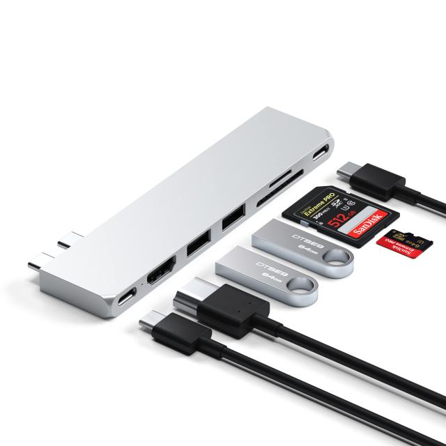 Satechi USB-C Pro ハブ スリム (シルバー) 多機能USB4, 4K 60Hz 出力, USB3.2 Gen 2, SD/MicroSDカードリーダー, 100W PD充電, USB-A 10_1