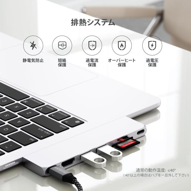 Satechi USB-C Pro ハブ スリム (シルバー) 多機能USB4, 4K 60Hz 出力, USB3.2 Gen 2, SD/MicroSDカードリーダー, 100W PD充電, USB-A 10_3