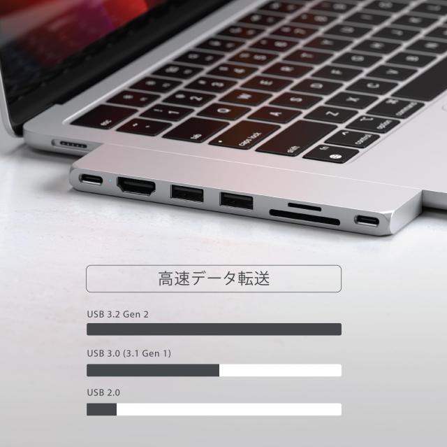 Satechi USB-C Pro ハブ スリム (シルバー) 多機能USB4, 4K 60Hz 出力, USB3.2 Gen 2, SD/MicroSDカードリーダー, 100W PD充電, USB-A 10_5
