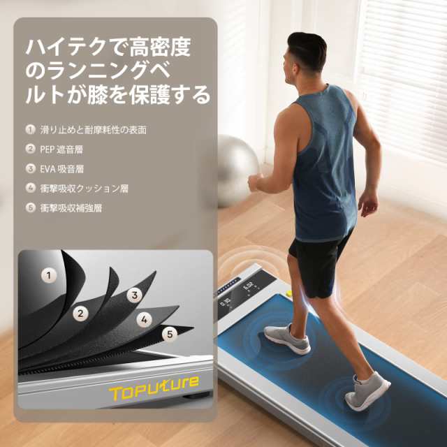 TOPUTURE ルームランナー 電動 ランニングマシン APP連動 多機能 薄型 時速1~10km 広幅走行面トレーニングジム ウォーキングマシン  スマ｜au PAY マーケット