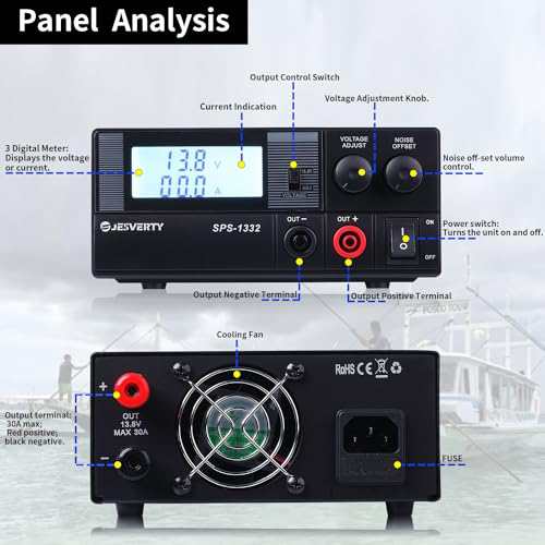 Jesverty直流安定化電源SPS-1332 13.8V固定/9-15V可変 30A(MAX)  、DC安定化スイッチング電源，スイッチング方式、コンパクト軽量＆ローノ｜au PAY マーケット