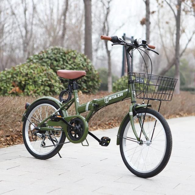 折りたたみ自転車 折り畳み自転車 20インチ シマノ6段変速 カゴ付 