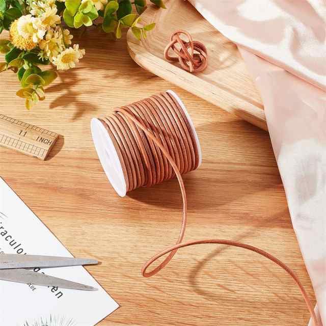 OLYCRAFT 20m 牛革紐 本革ひも レザーコード 革ひも 紐 皮紐 丸