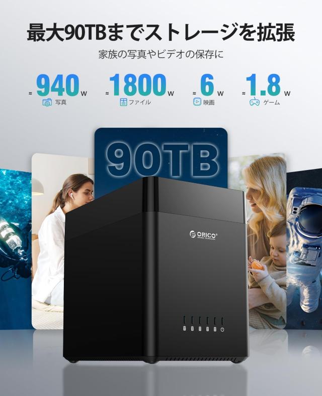 ORICO 3.5インチ HDDケース Type-C接続 ハードディスクケース 磁気吸着デザイン 18TB*5台対応 SATA3.0 5ベイ ドライブケース アダプター