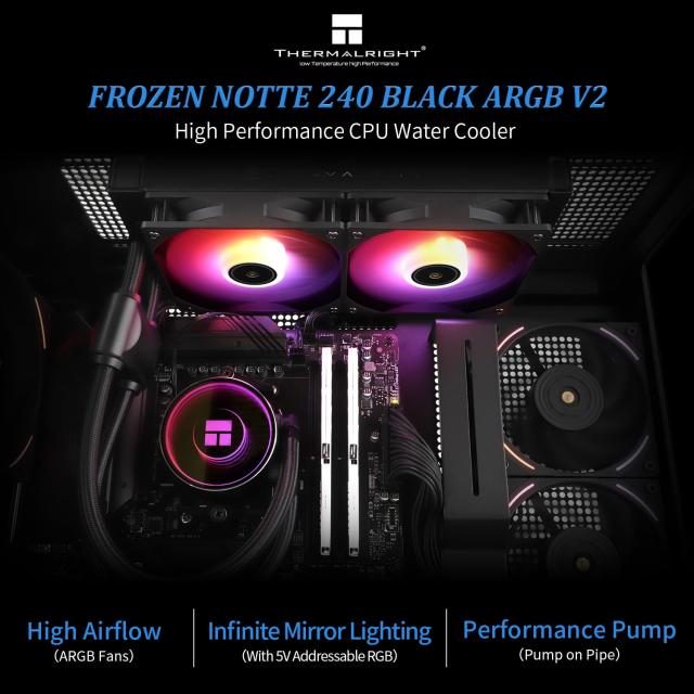 Thermalright Frozen Notte 240 BLACK ARGB V2 水冷CPUクーラー、240ブラックCPUクーラー仕様、ダブルPWMファン、S-FDB V2ベアリング、AM_1