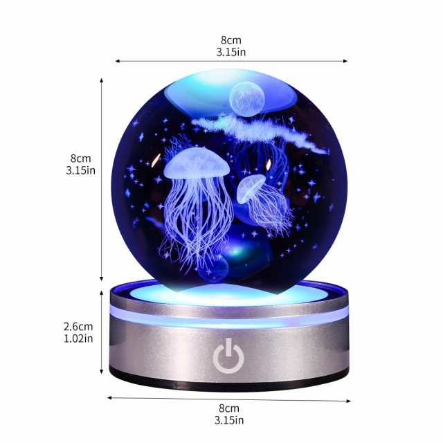 3D クリスタル ボールクラゲ LEDライト 多色変更 かわいい 置物 3D クリスタル ボールクラゲ LEDライト 多色変更 かわいい 置物