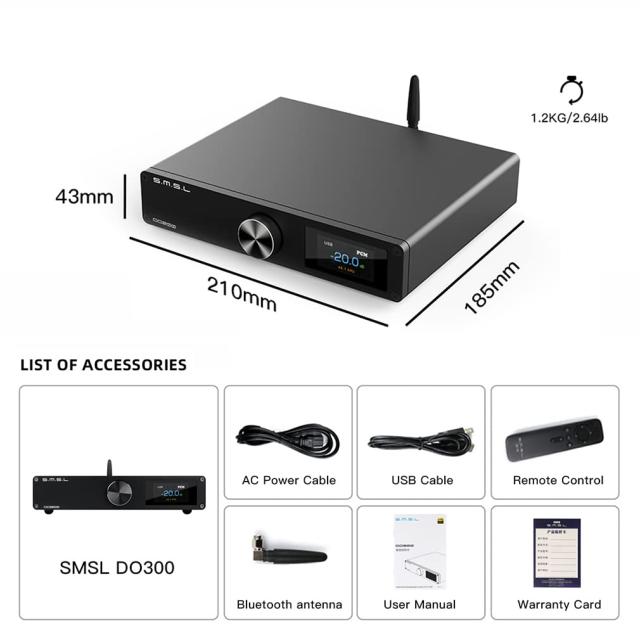 SMSL DO300 MQA DAC ES9039MSPRO XU316 DSD512 PCM32bit/768kHz バランス型 DAC QCC5125 Bluetooth5.1 LDAC USB/Bluetooth/OPT/COAX/l2S/