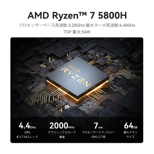 Beelink AMD Ryzen7 SER5 MAX 5800H ミニ PC、32GB DDR4 500GB SSD ミニコンピューター (最大 4.4 GHz) 8C/16T、WiFi 6、Bluetooth 5.2、